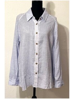 Staccato Cotton Light Blue Button-Up Shirt Raw Fringe Edging NWT Boho Prairie
